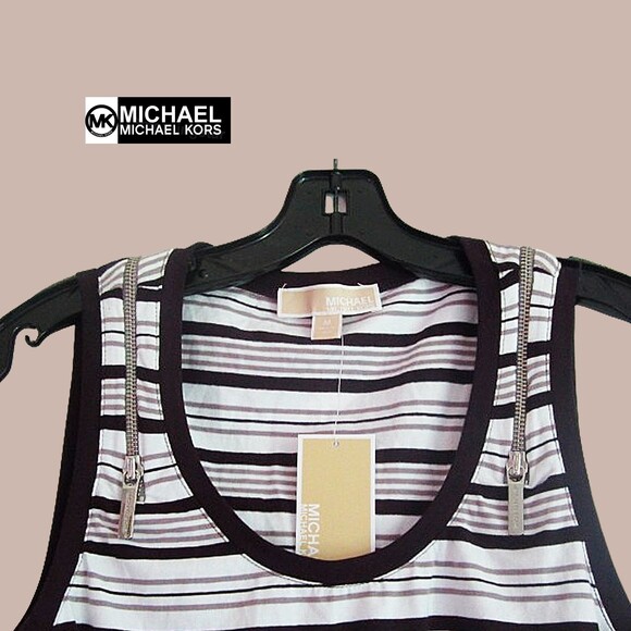 MICHAEL Michael Kors NEW CONCRETE Stripe Zip Shoulders Tank M - Picture 6 of 11